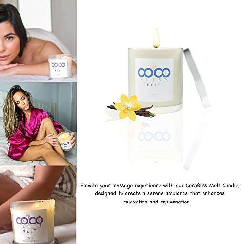 Coco Bliss Melt - Massage Candle Natural Coconut Moisturizing Body Oil Candles with Vanilla Scent for Women, Men & Couples | Essential Oil Candle with Vitamin E Almond Oil, Cocoa Butter - 8 Oz