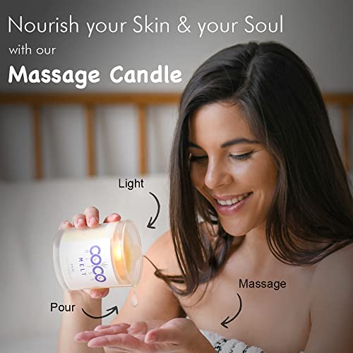 Coco Bliss Melt - Massage Candle Natural Coconut Moisturizing Body Oil Candles with Vanilla Scent for Women, Men & Couples | Essential Oil Candle with Vitamin E Almond Oil, Cocoa Butter - 8 Oz