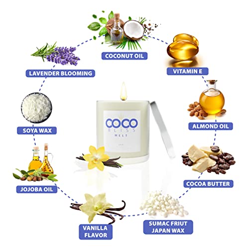 Coco Bliss Melt - Massage Candle Natural Coconut Moisturizing Body Oil Candles with Vanilla Scent for Women, Men & Couples | Essential Oil Candle with Vitamin E Almond Oil, Cocoa Butter - 8 Oz