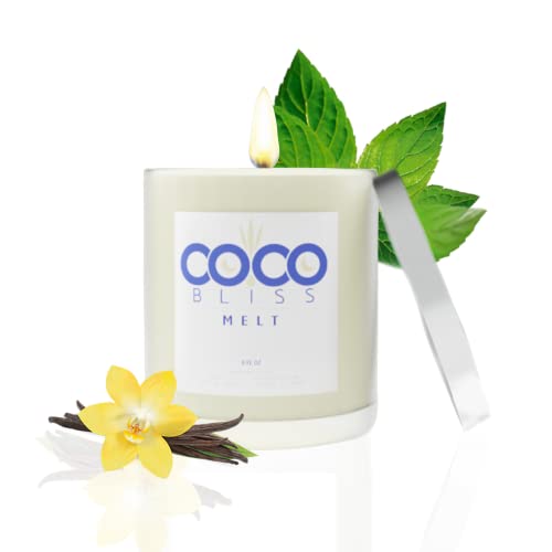 Coco Bliss Melt - Massage Candle Natural Coconut Moisturizing Body Oil Candles with Vanilla Scent for Women, Men & Couples | Essential Oil Candle with Vitamin E Almond Oil, Cocoa Butter - 8 Oz